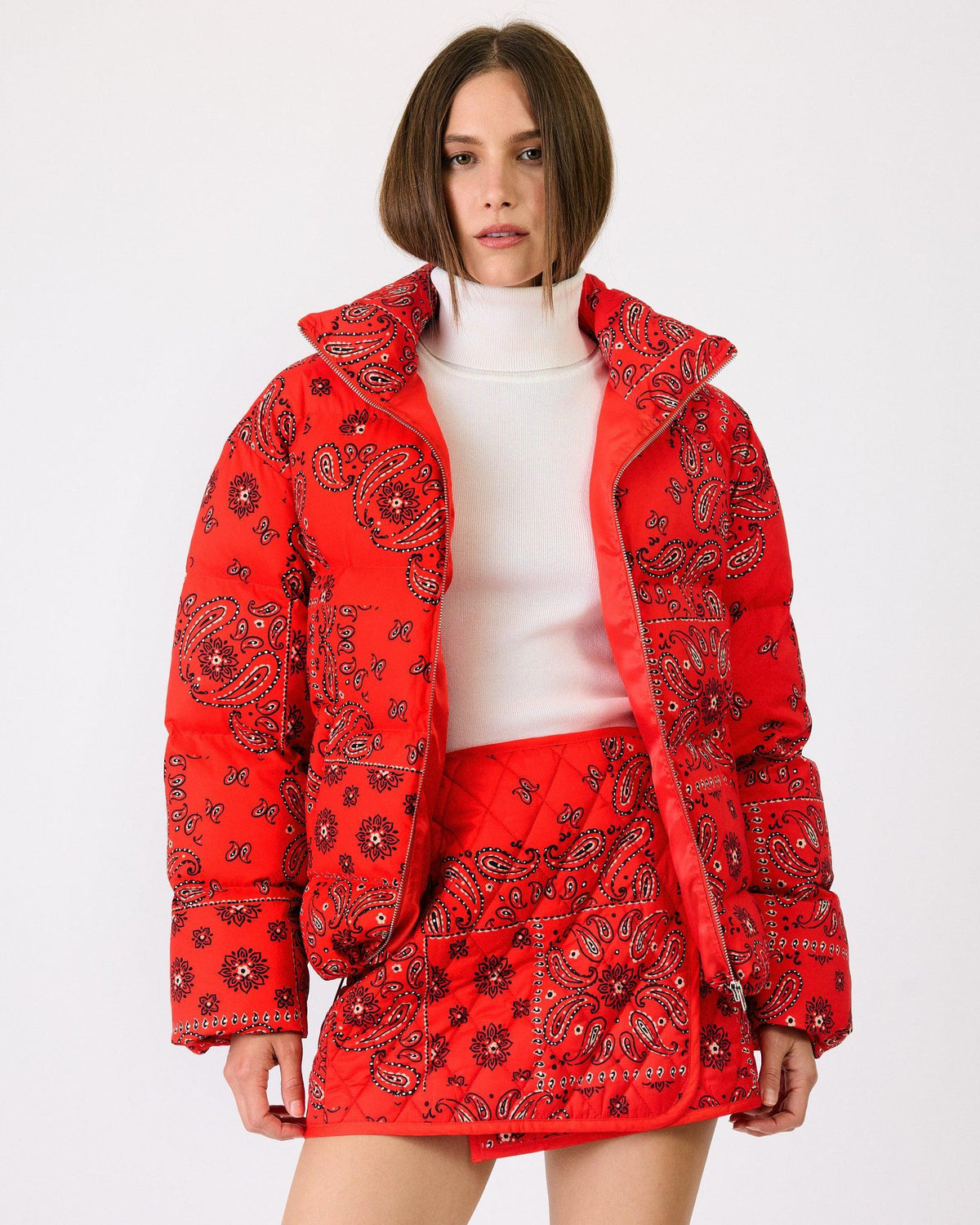 Line + Dot Mae Puffer Jacket - Tomato-Hand In Pocket