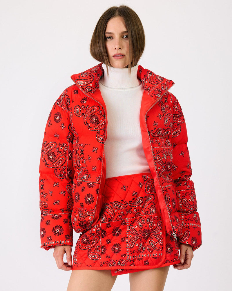 Line + Dot Mae Puffer Jacket - Tomato-Hand In Pocket