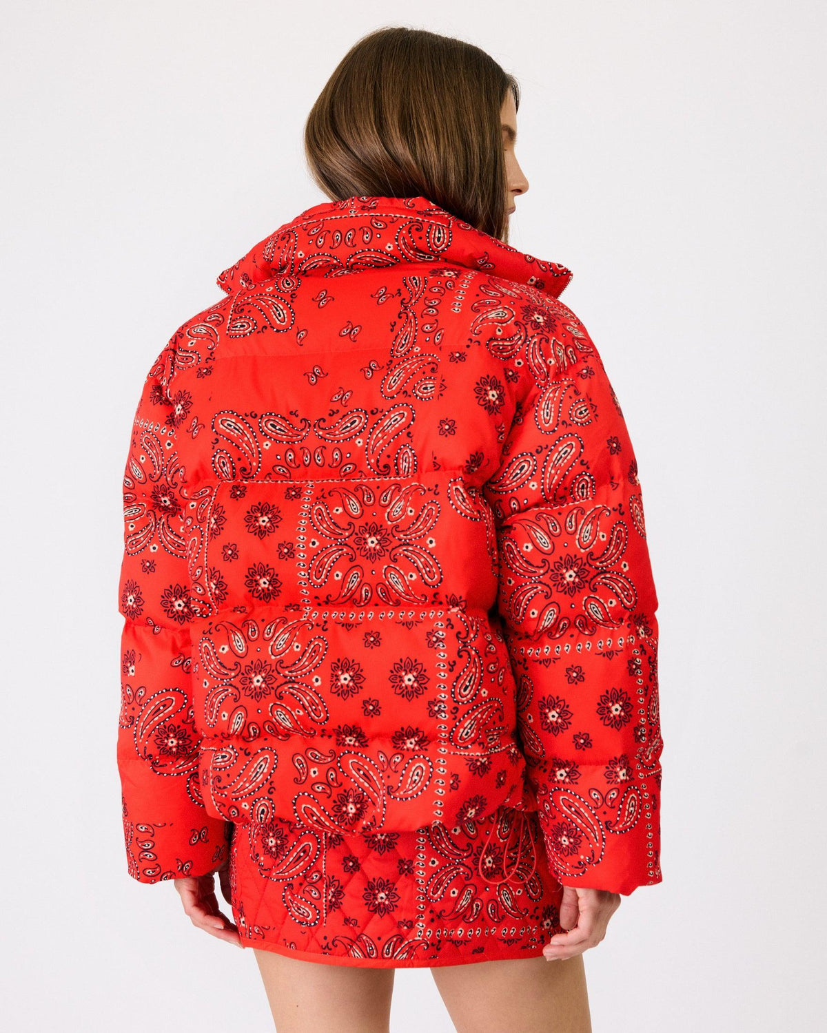 Line + Dot Mae Puffer Jacket - Tomato-Hand In Pocket