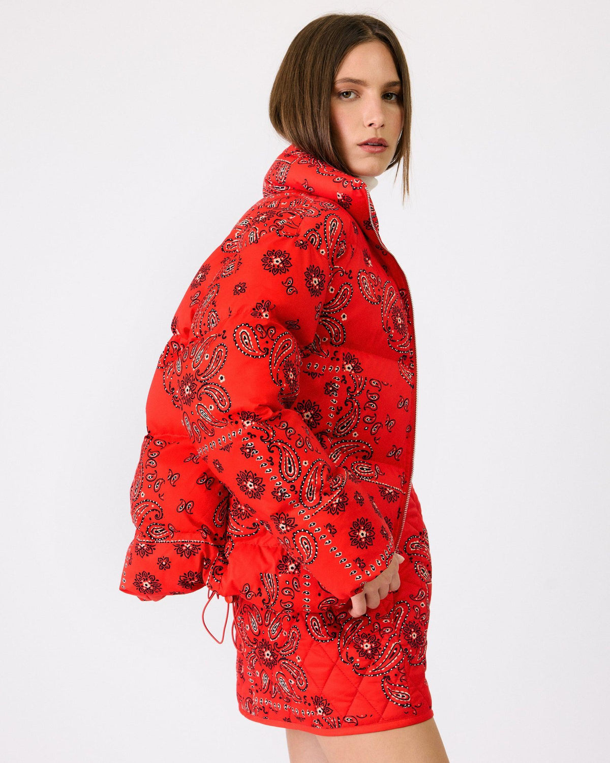 Line + Dot Mae Puffer Jacket - Tomato-Hand In Pocket