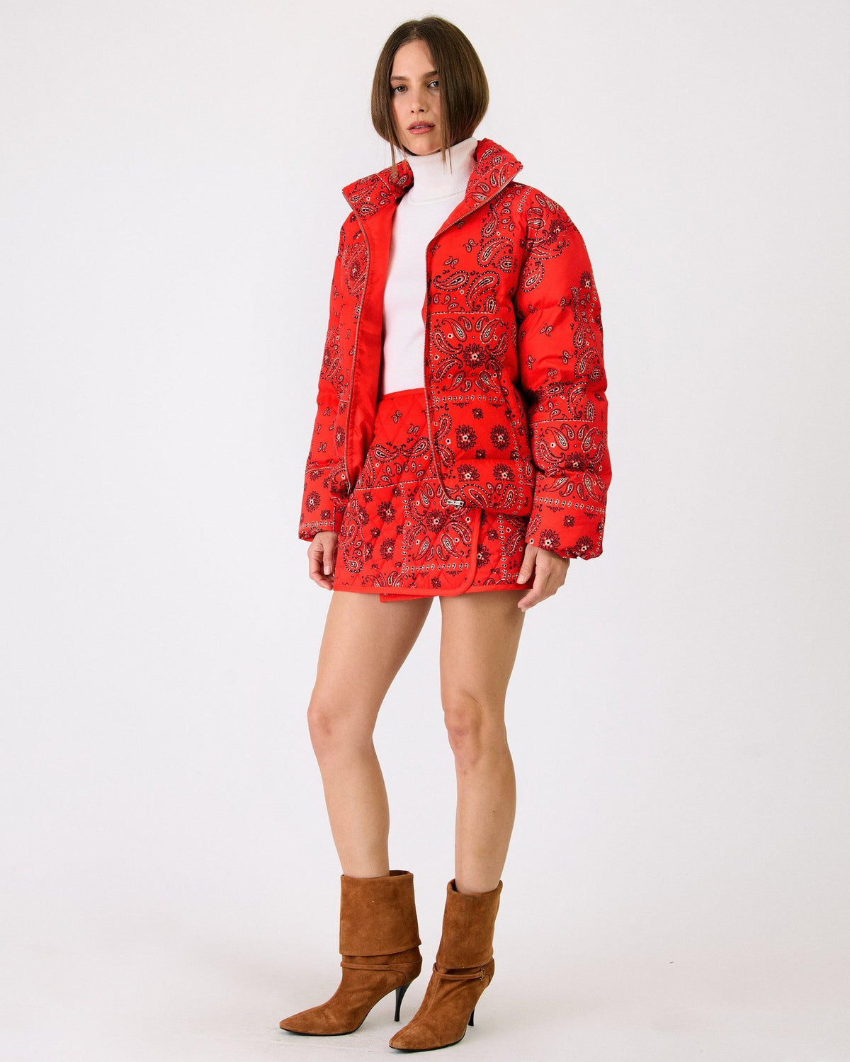 Line + Dot Mae Puffer Jacket - Tomato-Hand In Pocket