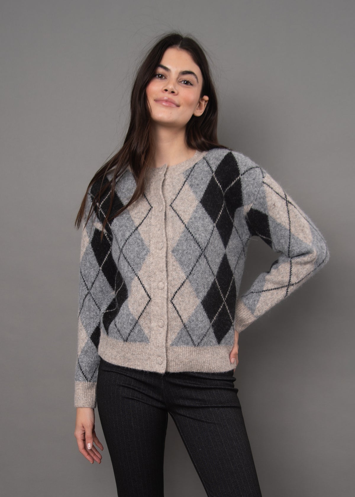 RD Style Agrippina Cardigan - Argyle-Hand In Pocket