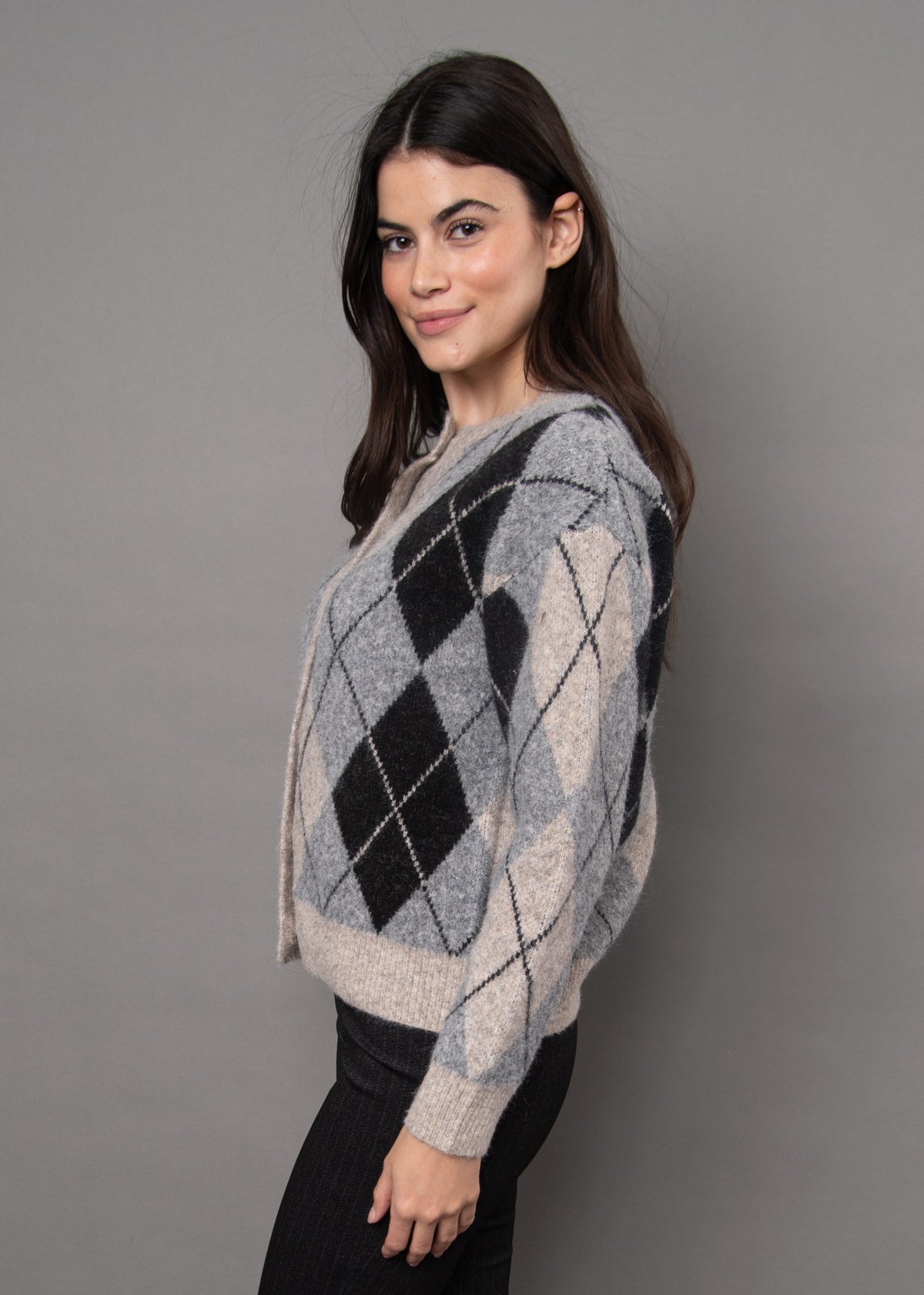 RD Style Agrippina Cardigan - Argyle-Hand In Pocket