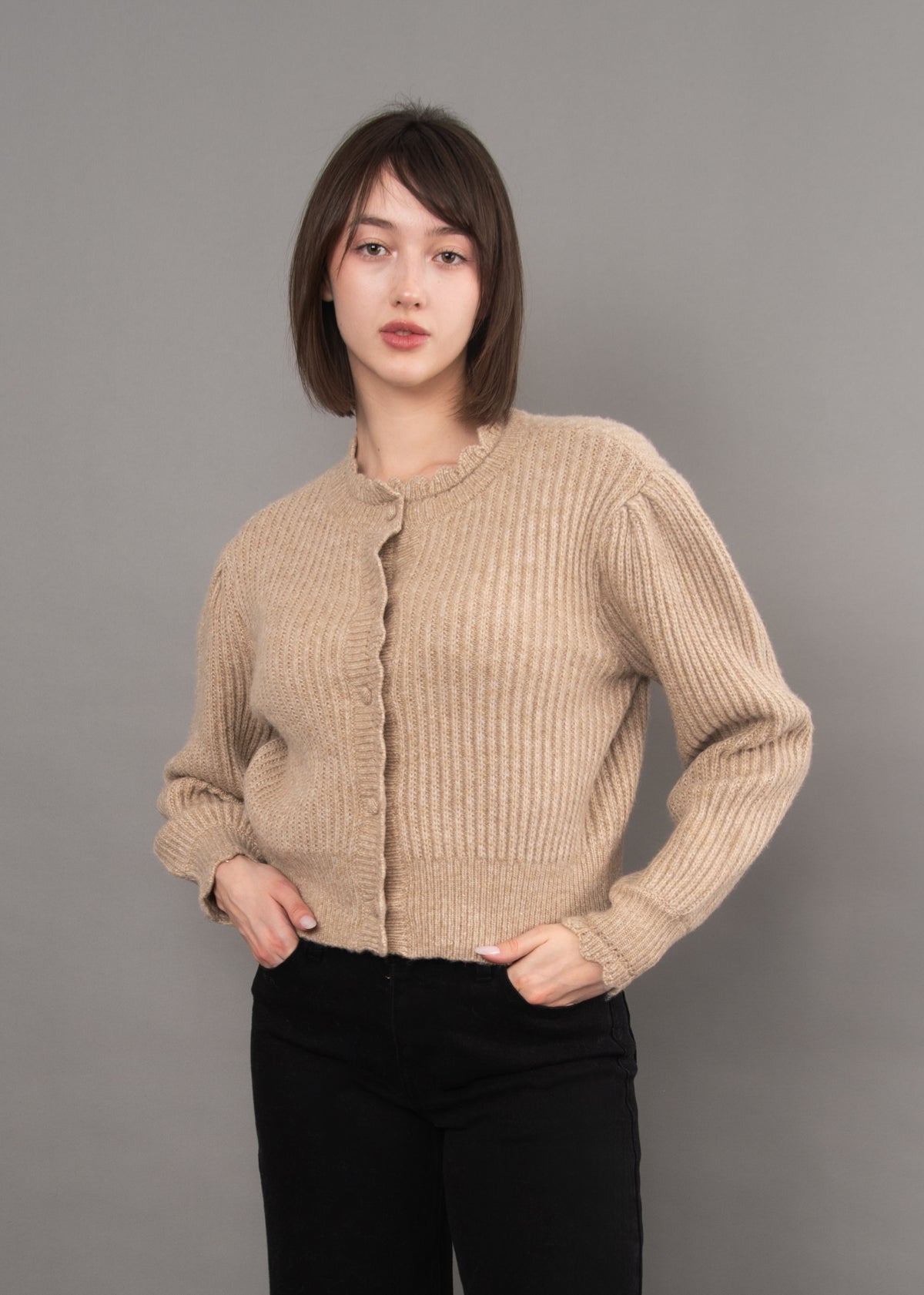 RD Style Trudy Cardigan - Taupe Melange-Hand In Pocket