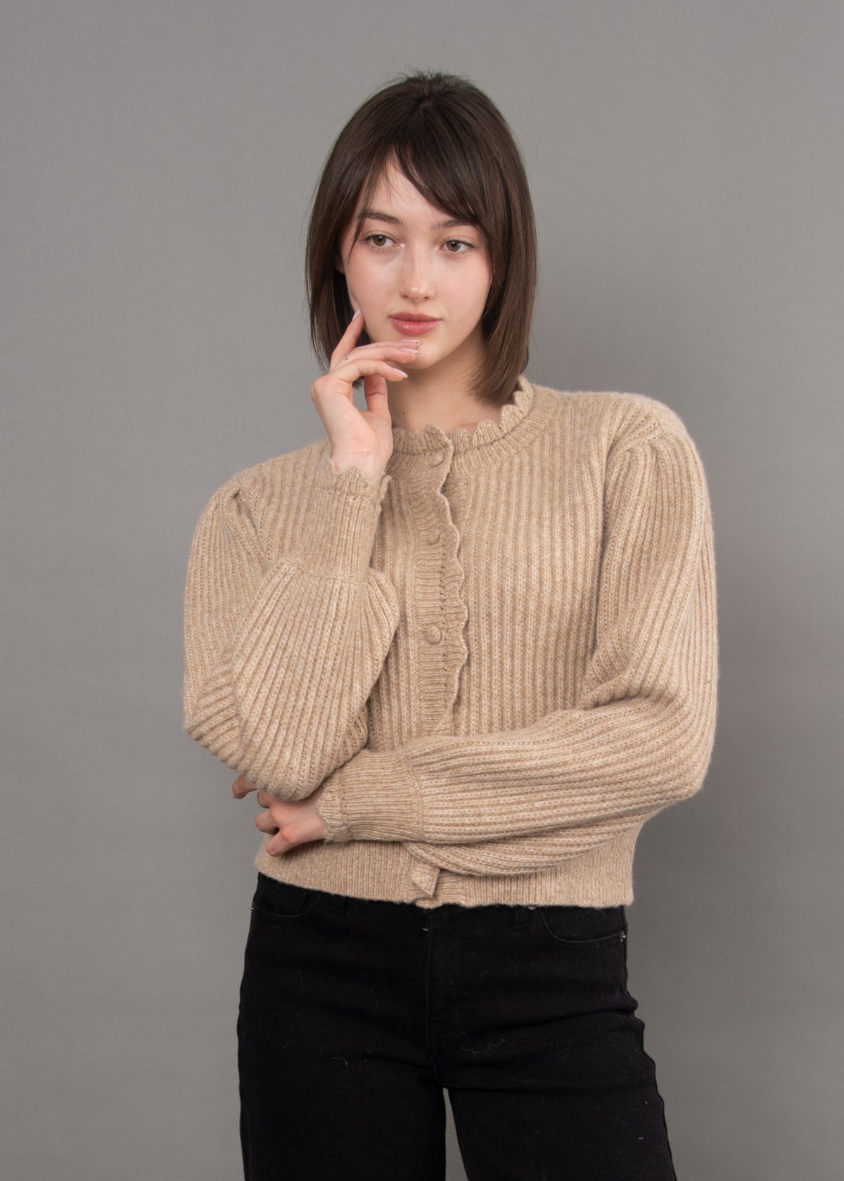 RD Style Trudy Cardigan - Taupe Melange-Hand In Pocket