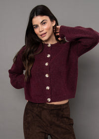 RD Style Rada L/S Cardi - Plum Melange-Hand In Pocket