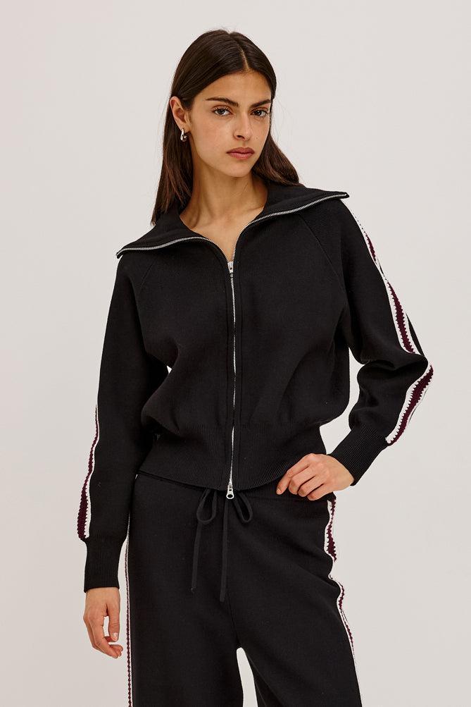 Rails Piper Zip Sweat Jacket - Black Merlot Stripe-Hand In Pocket