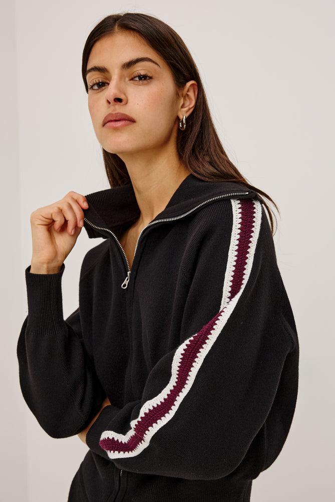 Rails Piper Zip Sweat Jacket - Black Merlot Stripe-Hand In Pocket