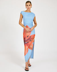 Line + Dot Avah Mesh Dress - Blue/Orange-Hand In Pocket
