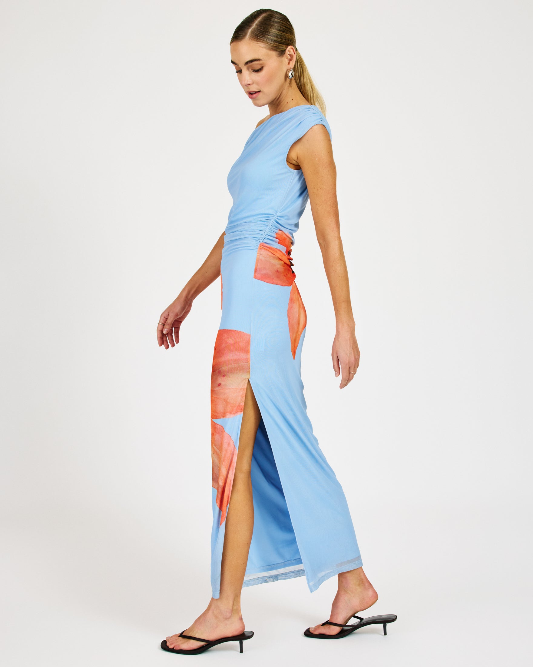 Line + Dot Avah Mesh Dress - Blue/Orange-Hand In Pocket