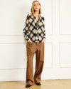 Line + Dot Maven Tied Blouse- Navy Multi-Hand In Pocket