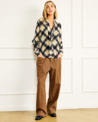 Line + Dot Maven Tied Blouse- Navy Multi-Hand In Pocket