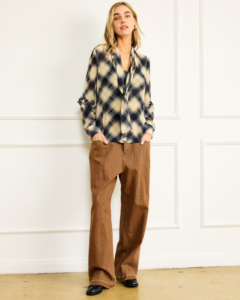 Line + Dot Maven Tied Blouse- Navy Multi-Hand In Pocket
