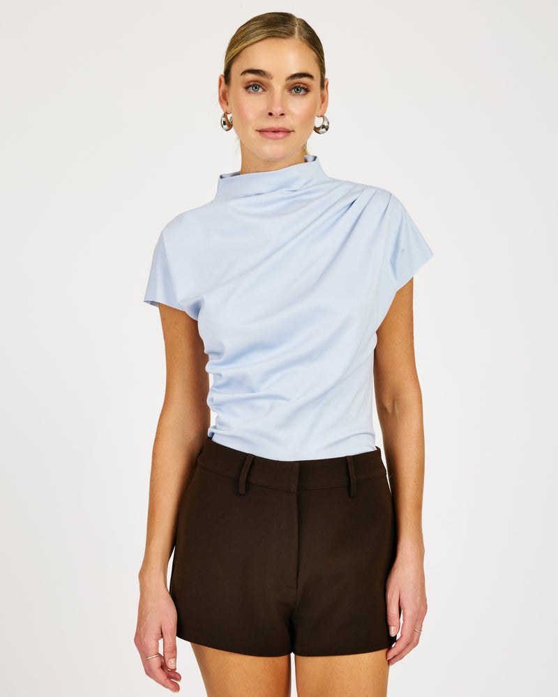 Line + Dot Archer Draped Top - Light Blue-Hand In Pocket