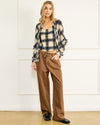 Line + Dot Maven Tied Blouse- Navy Multi-Hand In Pocket