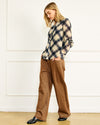Line + Dot Maven Tied Blouse- Navy Multi-Hand In Pocket