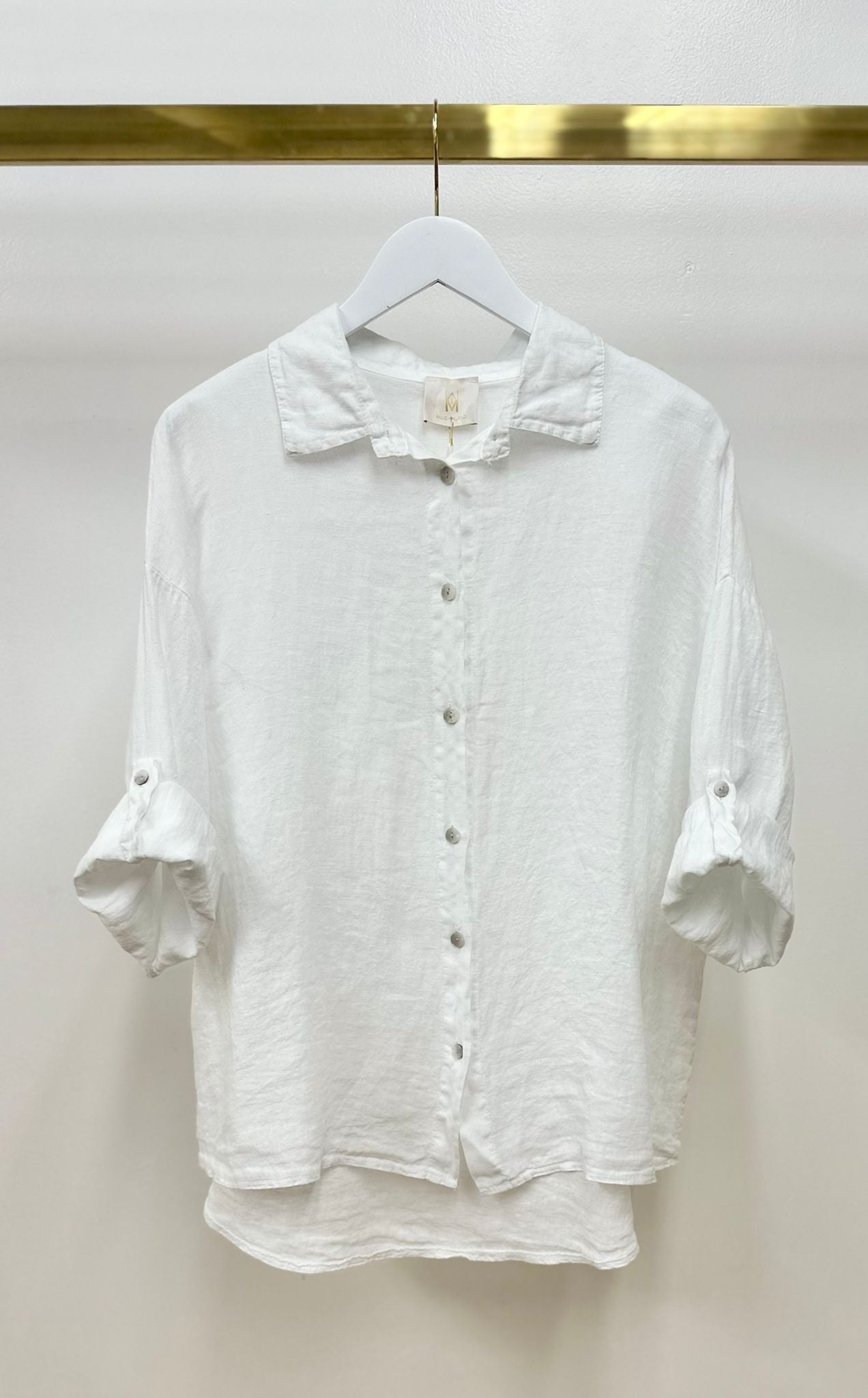 Milano Linen Button Up Shirt- White-Hand In Pocket