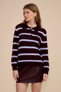 Lucy Paris Bailey Relaxed Polo Sweater - Burgundy Multi-Hand In Pocket