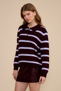 Lucy Paris Bailey Relaxed Polo Sweater - Burgundy Multi-Hand In Pocket