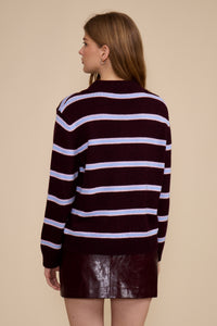 Lucy Paris Bailey Relaxed Polo Sweater - Burgundy Multi-Hand In Pocket