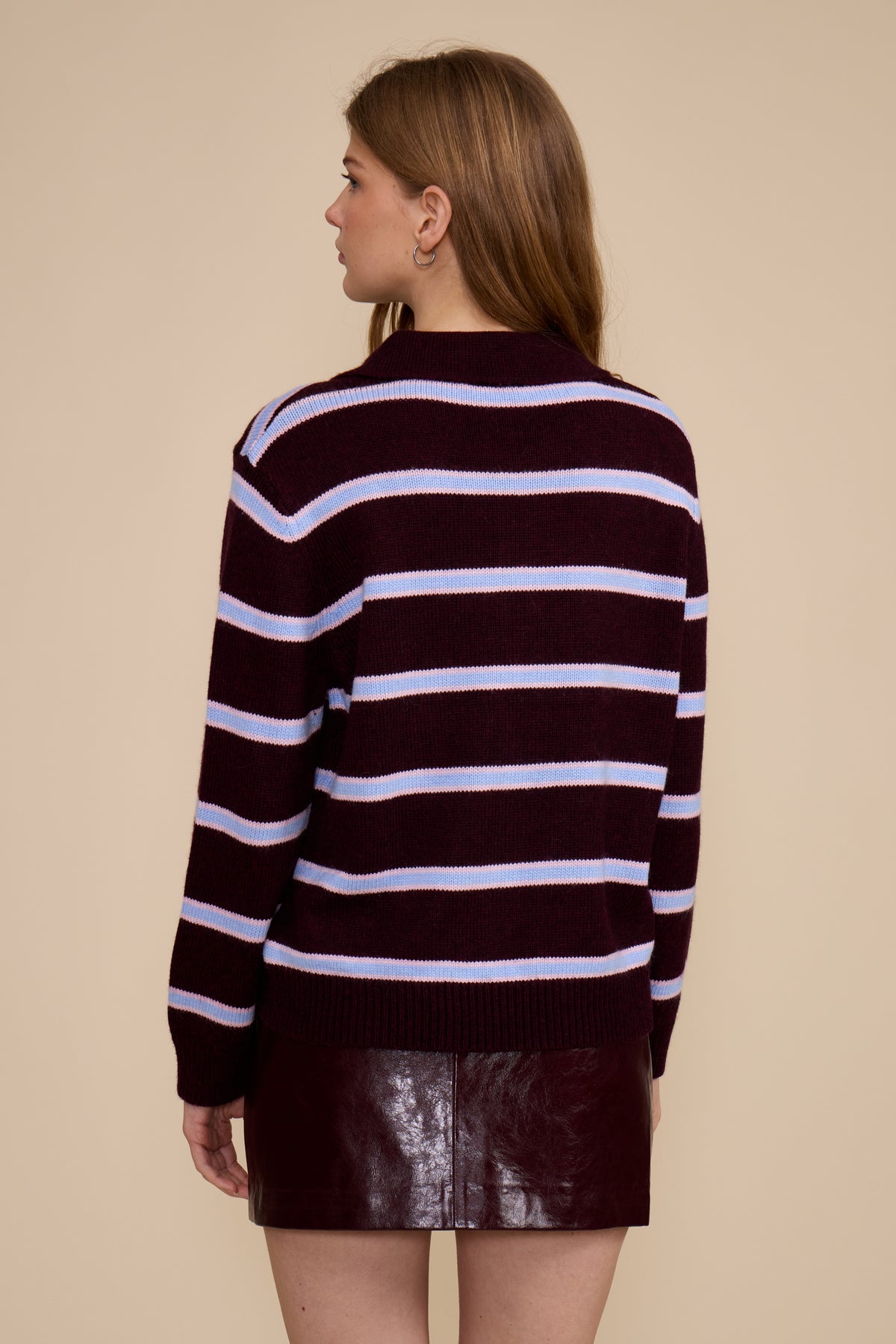 Lucy Paris Bailey Relaxed Polo Sweater - Burgundy Multi-Hand In Pocket
