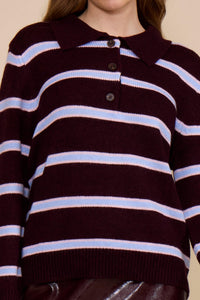 Lucy Paris Bailey Relaxed Polo Sweater - Burgundy Multi-Hand In Pocket
