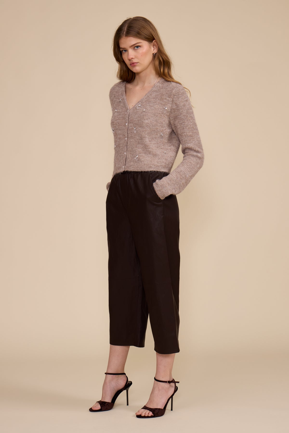 Lucy Paris Jason Faux Leather Pant - Brown-Hand In Pocket