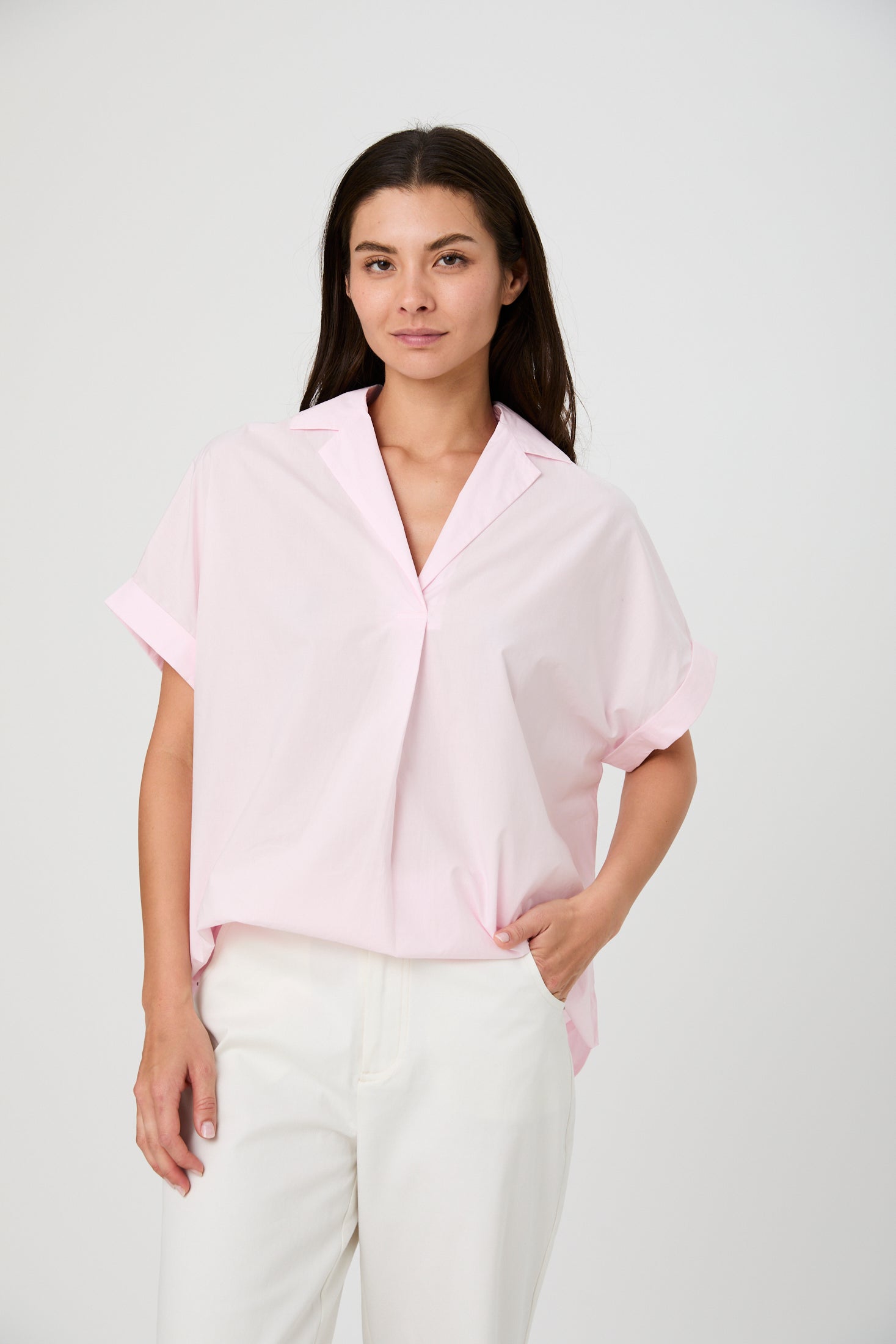 French Connection Rhodes Poplin Blouse - Pink Icing-Hand In Pocket