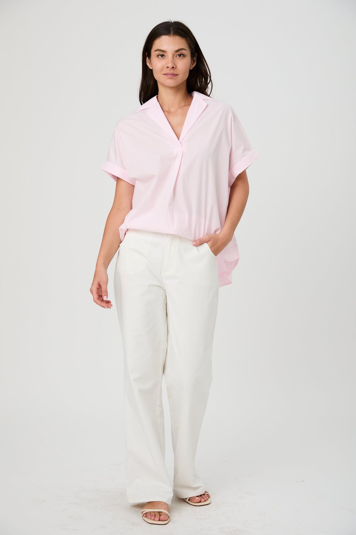French Connection Rhodes Poplin Blouse - Pink Icing-Hand In Pocket