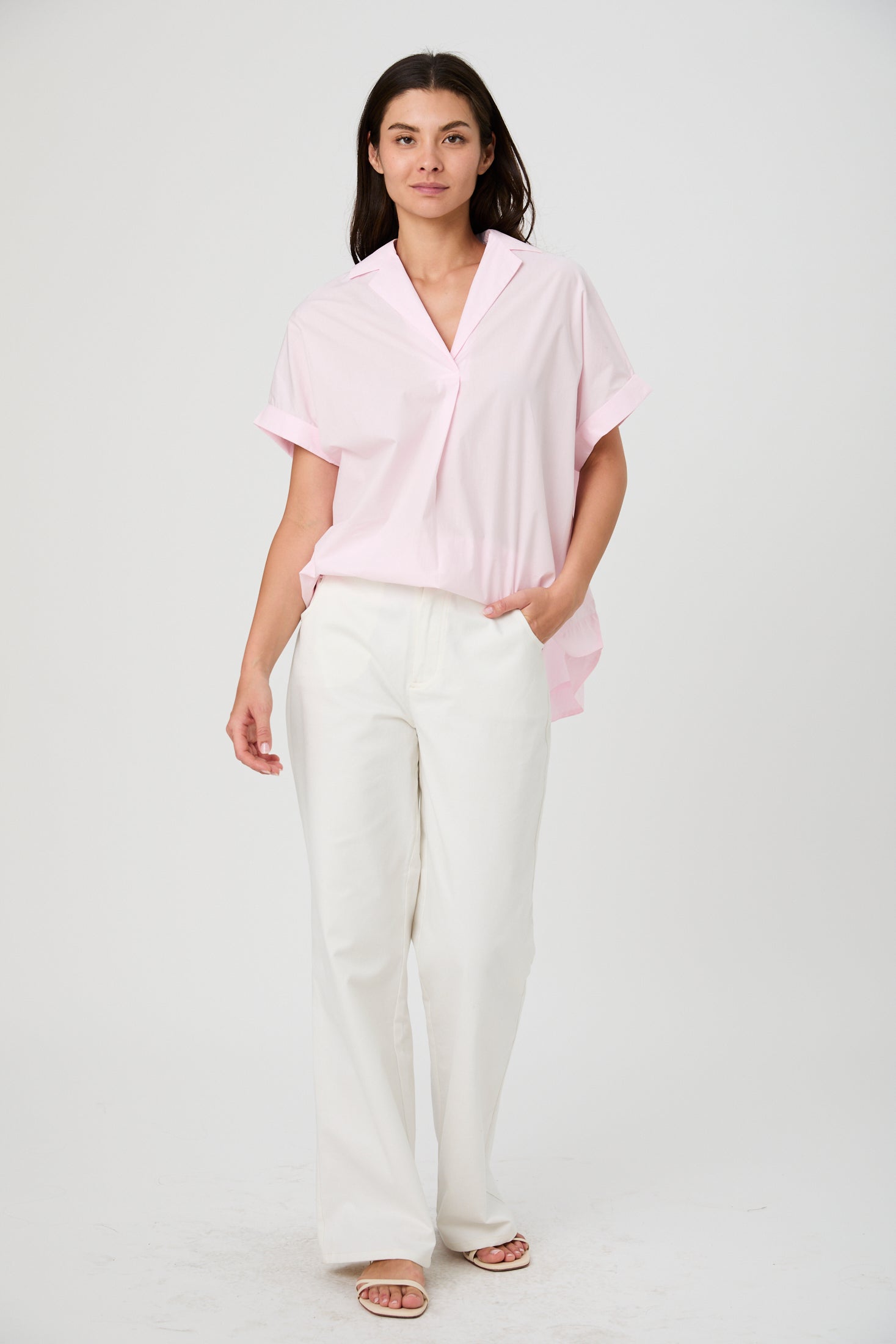 French Connection Rhodes Poplin Blouse - Pink Icing-Hand In Pocket