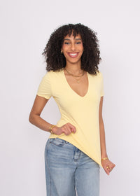 RD Style Valenna SS V-Neck Tee - Double Cream-Hand In Pocket