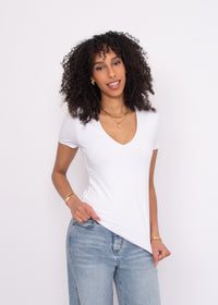 RD Style Valenna SS V-Neck Tee - White-Hand In Pocket