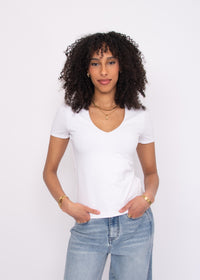 RD Style Valenna SS V-Neck Tee - White-Hand In Pocket