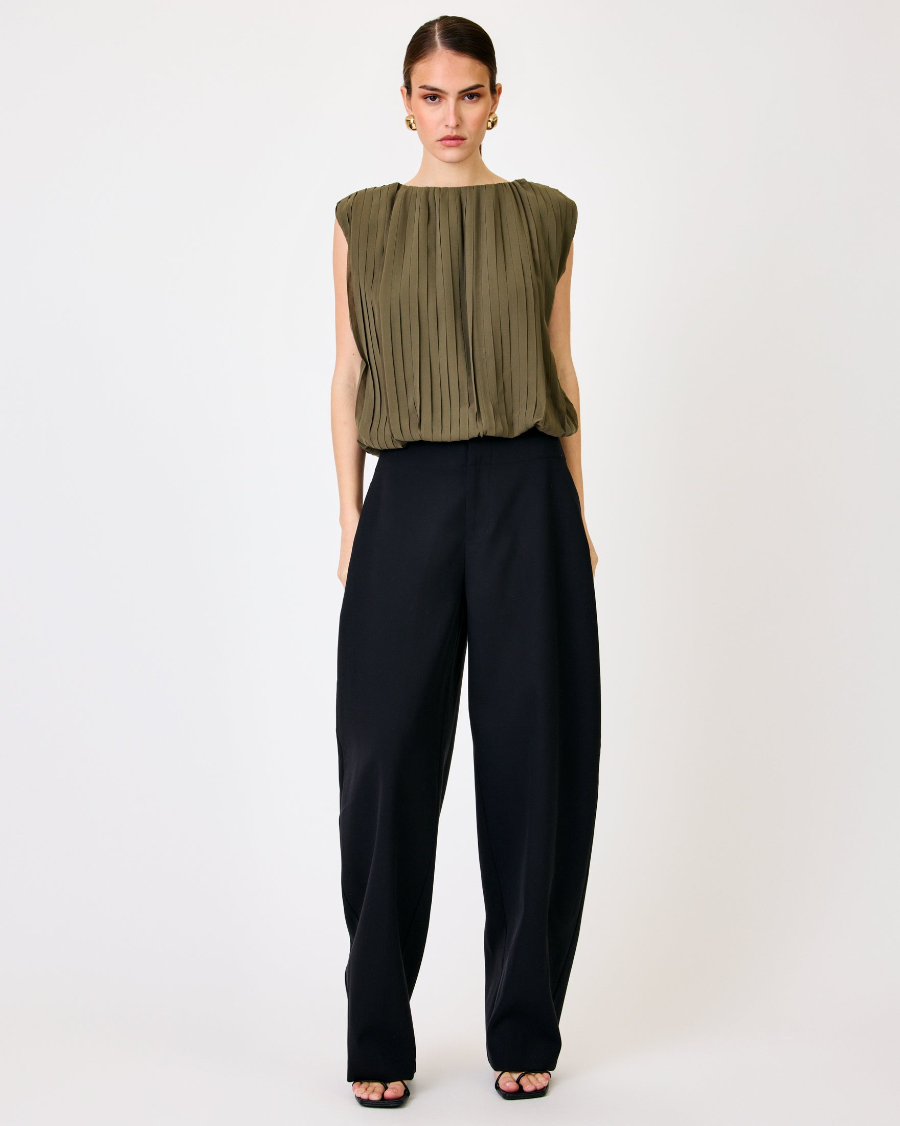Line + Dot Rae Top - Olive-Hand In Pocket