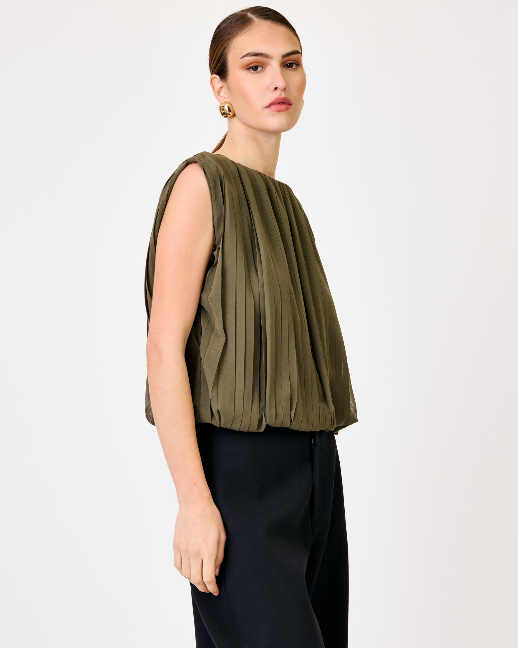 Line + Dot Rae Top - Olive-Hand In Pocket