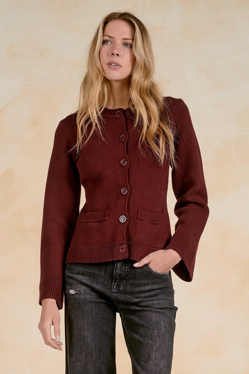 Elan Victoria Cardigan - Burgundy-Hand In Pocket
