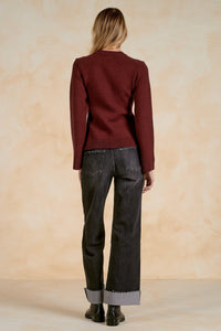 Elan Victoria Cardigan - Burgundy-Hand In Pocket