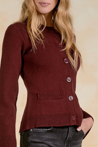 Elan Victoria Cardigan - Burgundy-Hand In Pocket