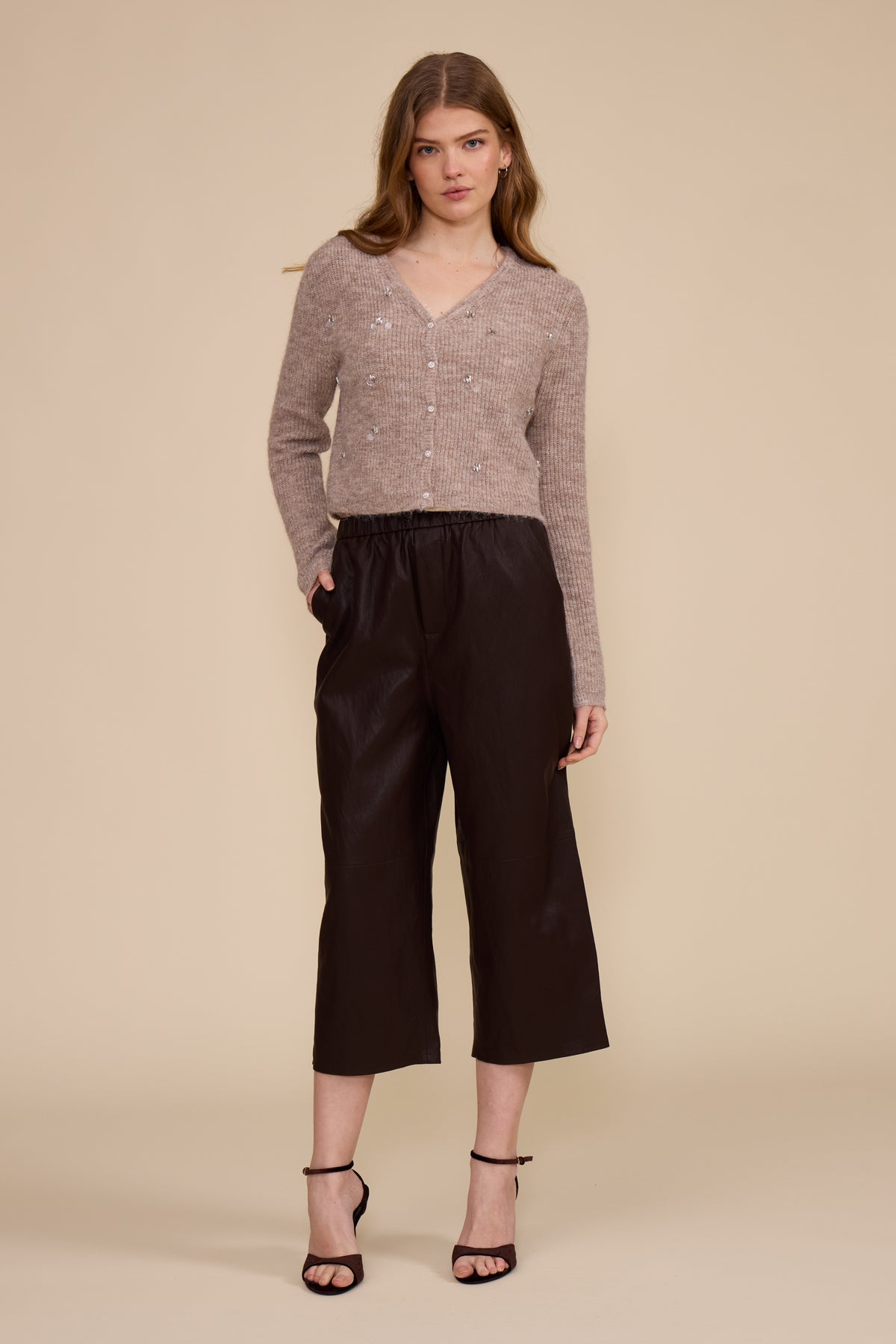 Lucy Paris Jason Faux Leather Pant - Brown-Hand In Pocket