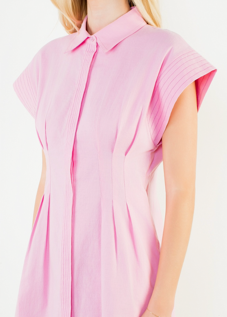 THML Sutton Button Down Dress - Pink-Hand In Pocket