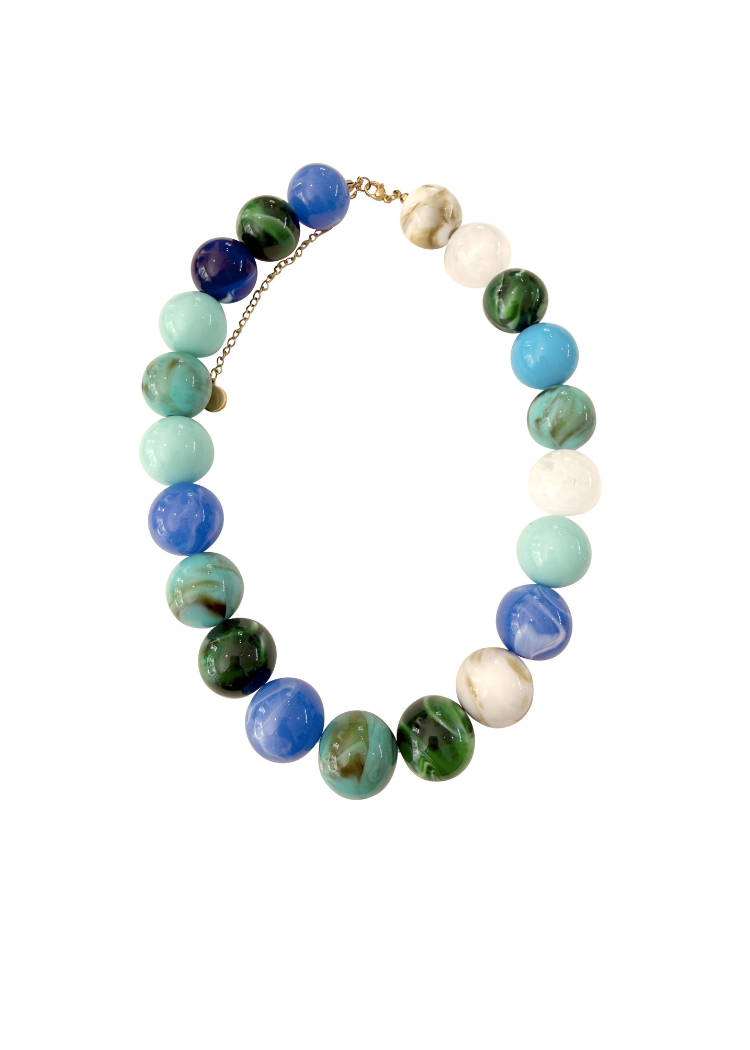 Dora Chunky Beaded Necklace - Blue Mix-Hand In Pocket