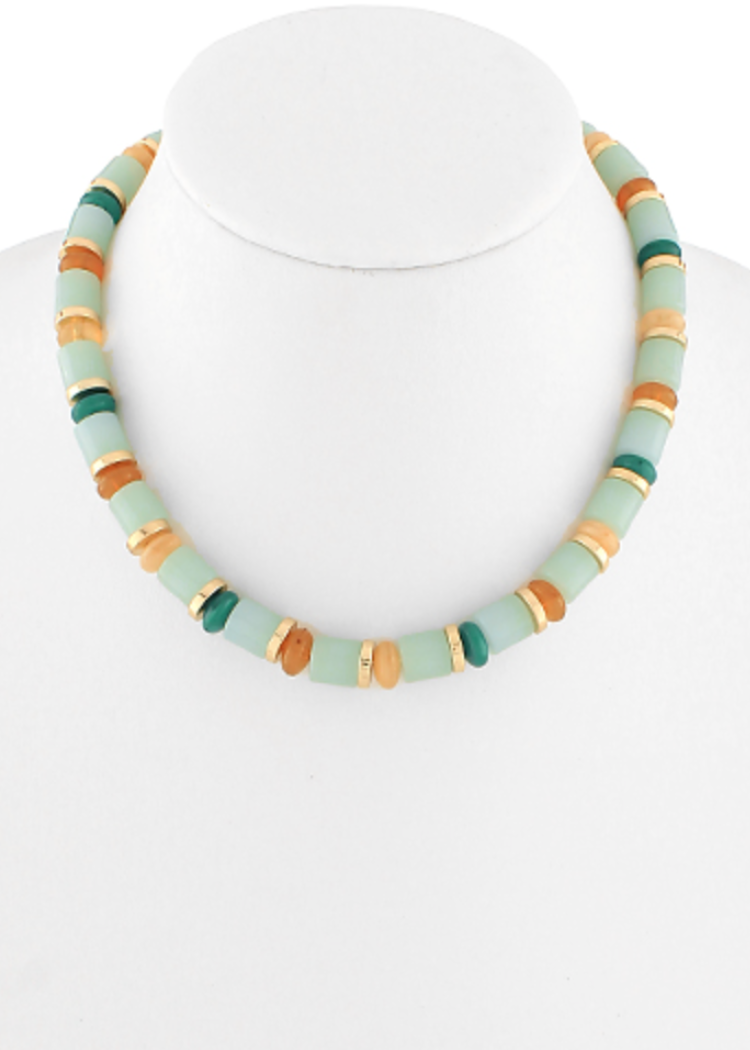 Auric Chunky Cylinder Beaded Choker - Mint Green-Hand In Pocket