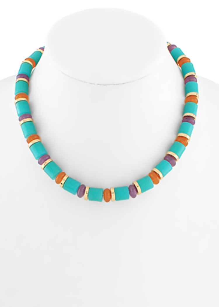 Auric Chunky Cylinder Beaded Choker - Turquoise-Hand In Pocket