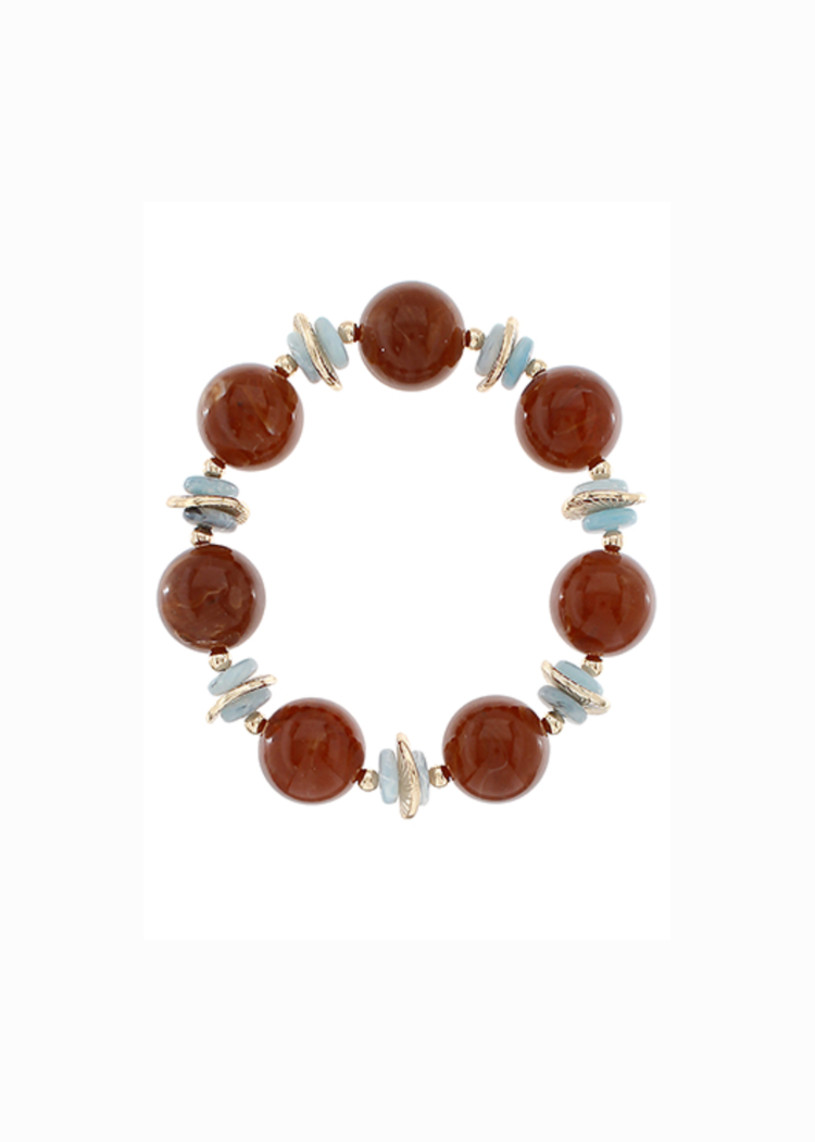 Remi Marble Ball & Geo Disk Bracelet - Brown/Light Blue-Hand In Pocket