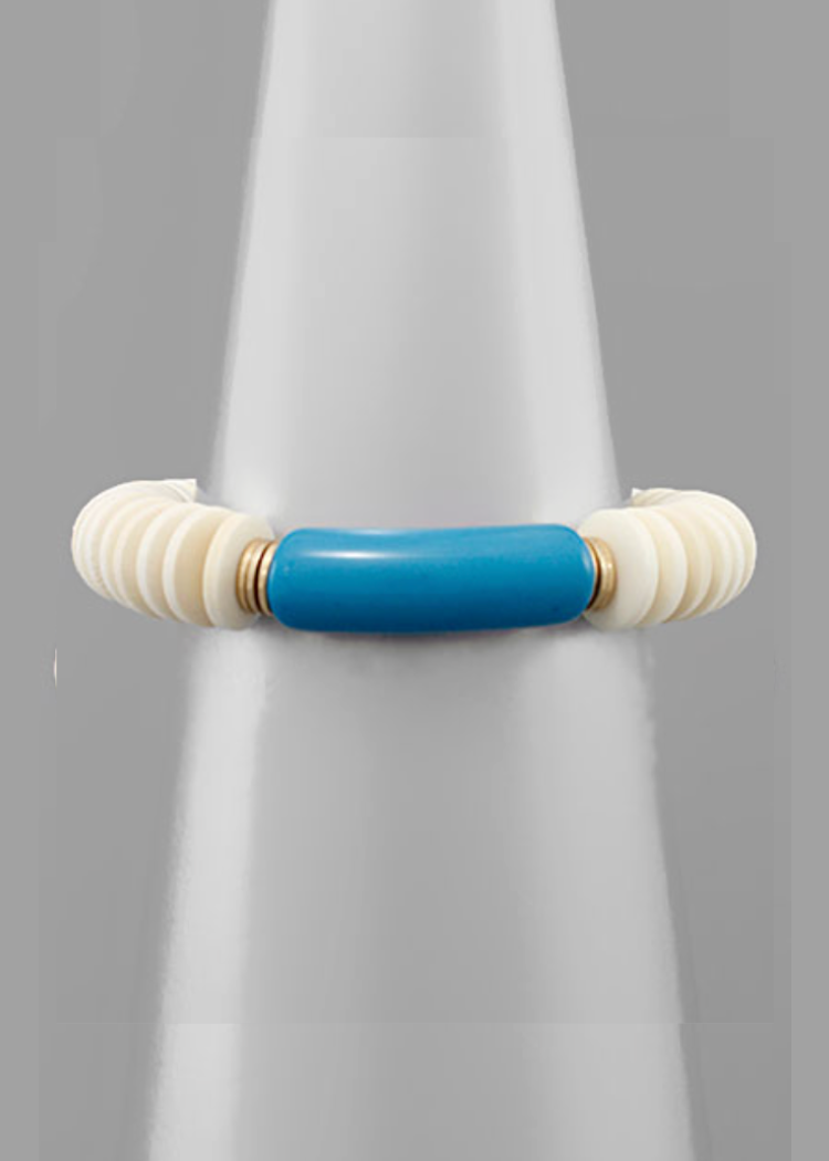 Sienna Wood Disk & Tube Bracelet - Ivory/Teal-Hand In Pocket