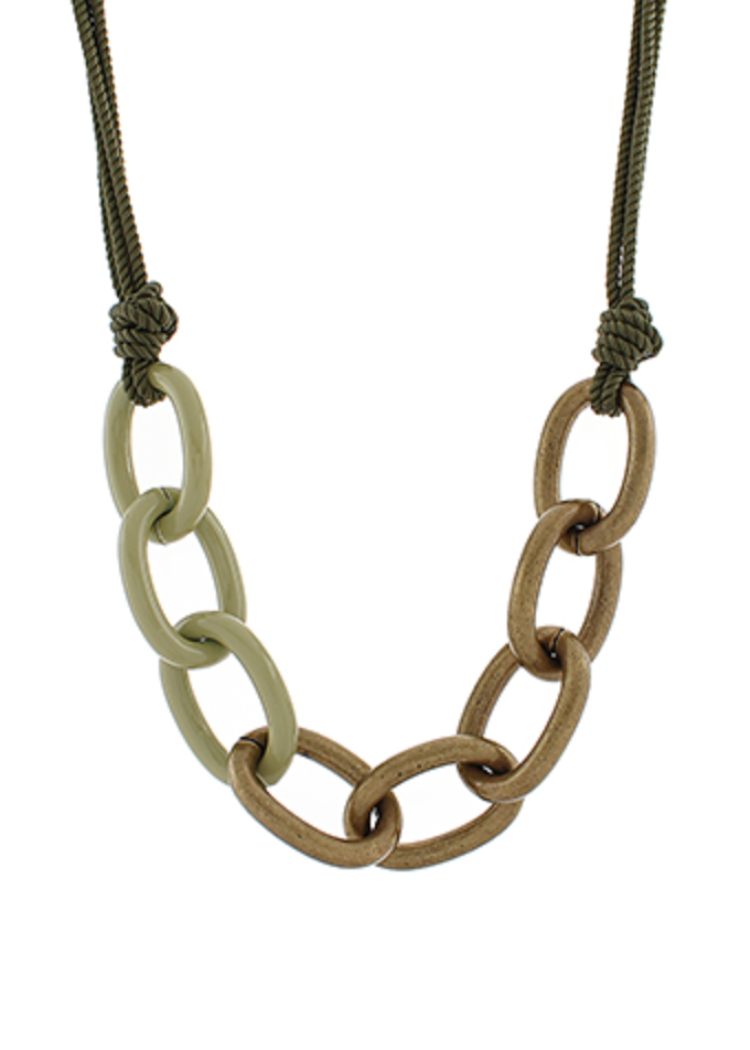 Solstice 4 Layered Cord Oval Chain Necklace - Olive-Hand In Pocket