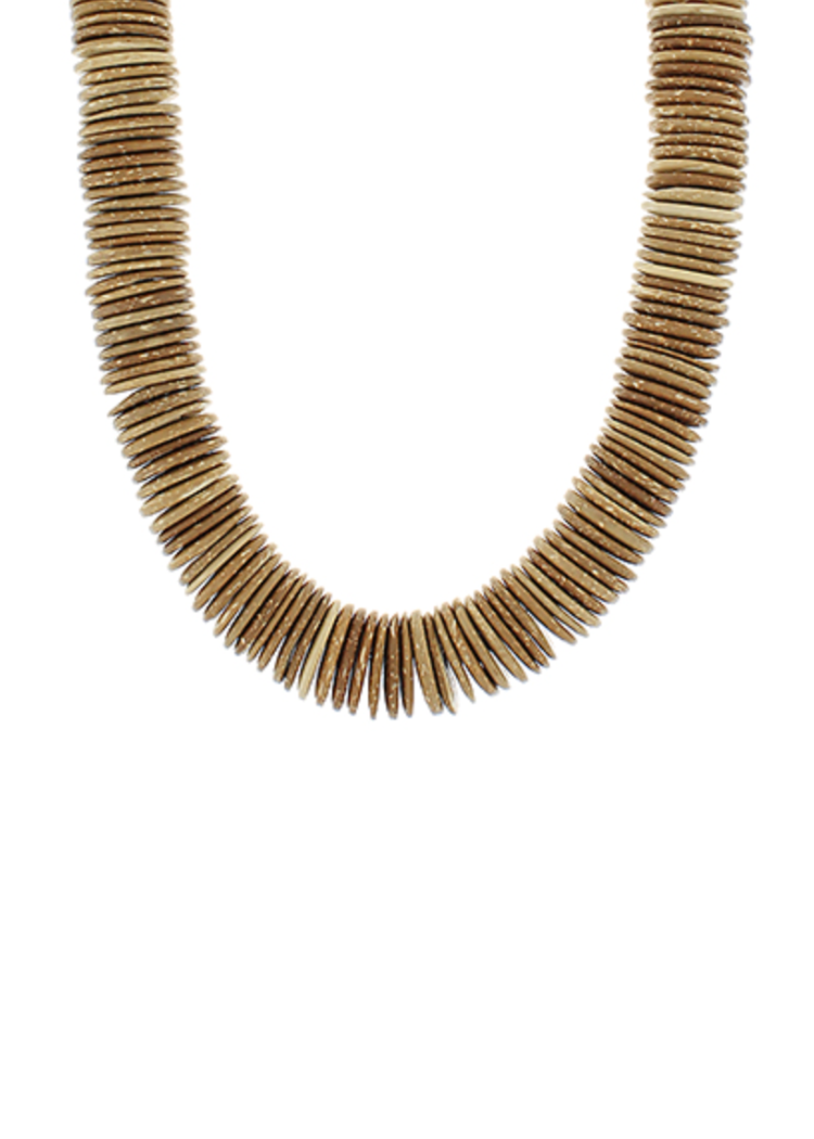 Mosaic Wood Disk Bead Necklace - Beige