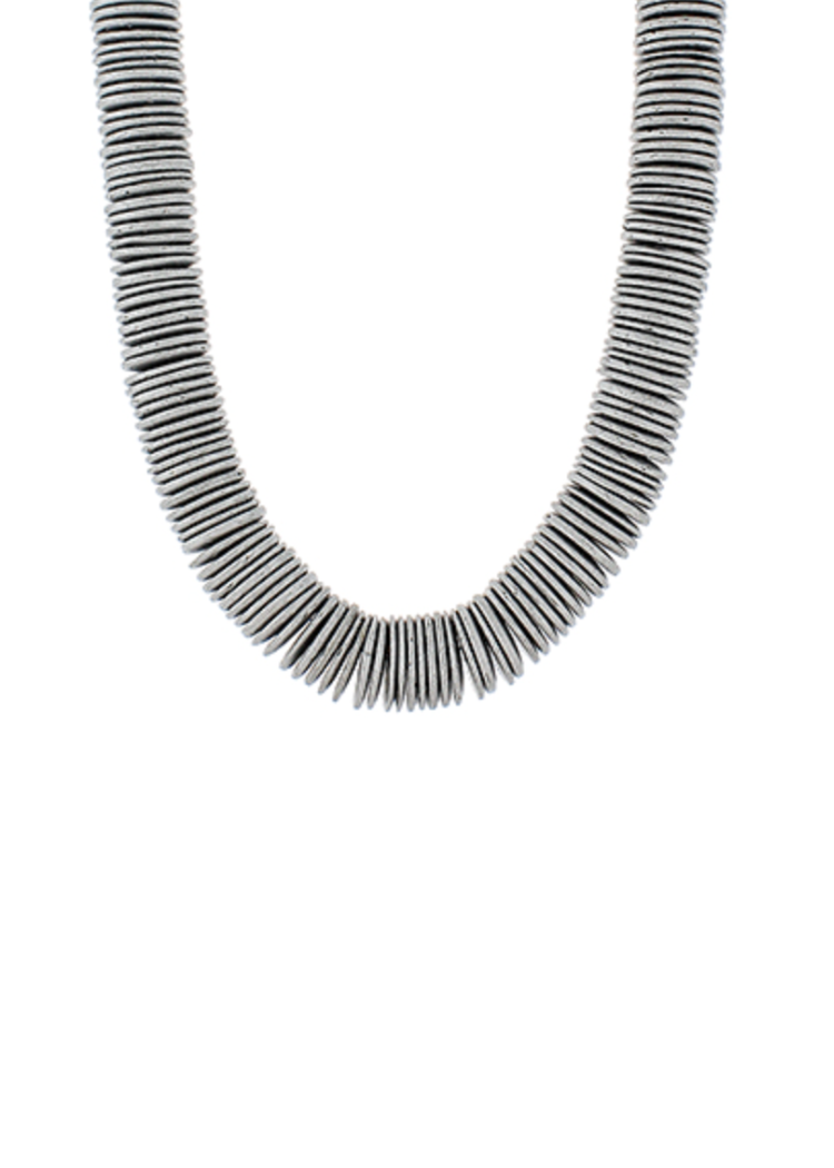 Mosaic Wood Disk Bead Necklace - Grey-Hand In Pocket