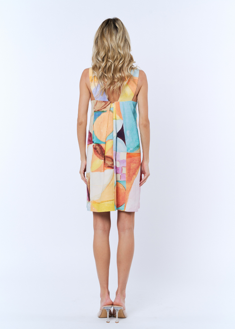 Ciebon Arya V-Strapped Mini Dress - Yellow Multi-Hand In Pocket