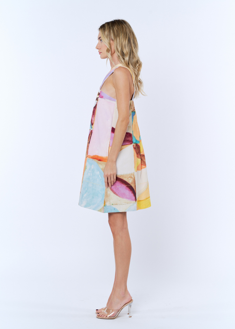 Ciebon Arya V-Strapped Mini Dress - Yellow Multi-Hand In Pocket